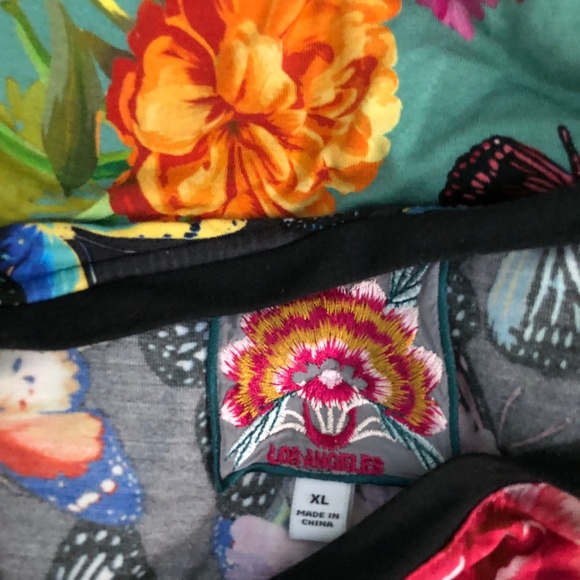 Johnny Was colorful knit Panya Swing Tunic top flowers butterflies 3/4 sleeves - Picture 3 of 5